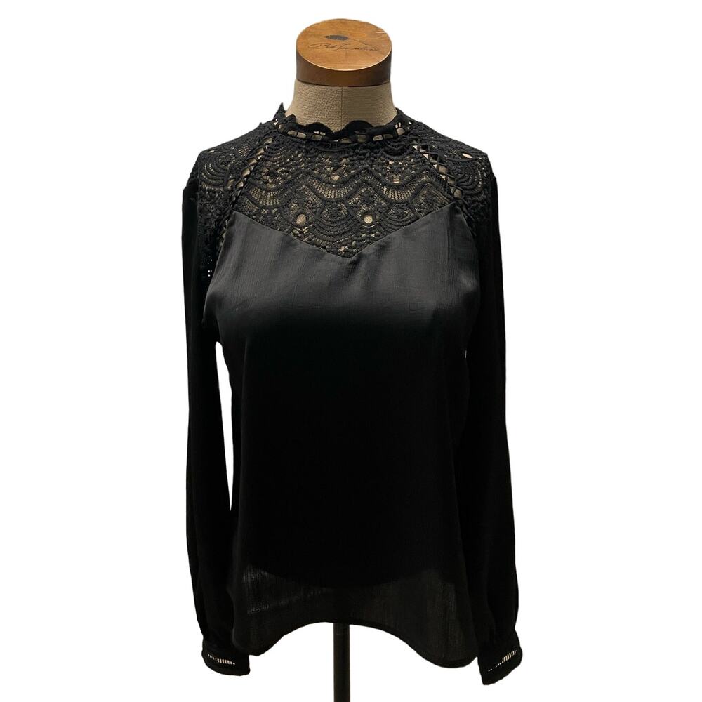 MISS ME‎ Blouse Black Lacy, Long Sleeve, Keyhole, Goth, Semi-Sheer, Grunge